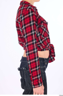 Hanane casual dressed plaid knotted flannel shirt red bra sleeve…